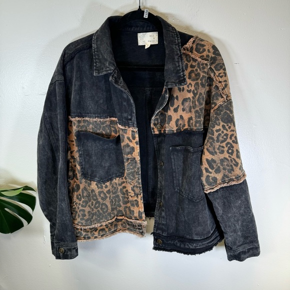 Oli&Hali jean jacket black leopard pathwork denim distressed medium SP213 - Picture 2 of 15